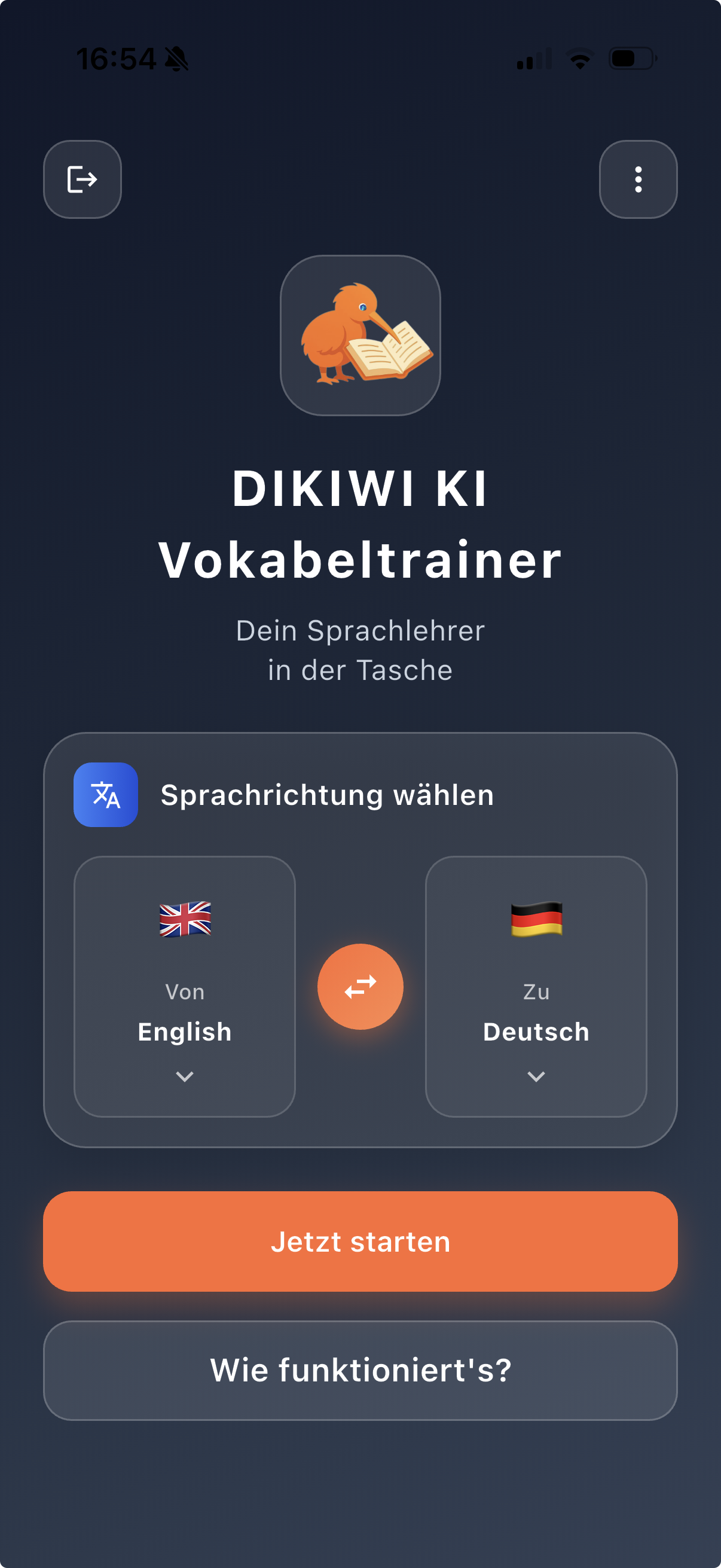 Geänderte Lernrichtung im digitalen Vokabeltest