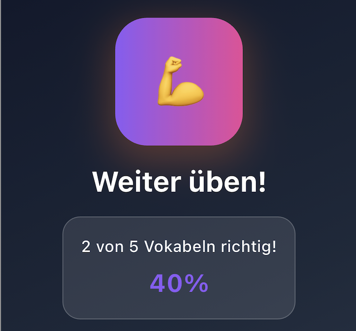 Prozentwert und Zwischenergebnis im digitalen Vokabeltest