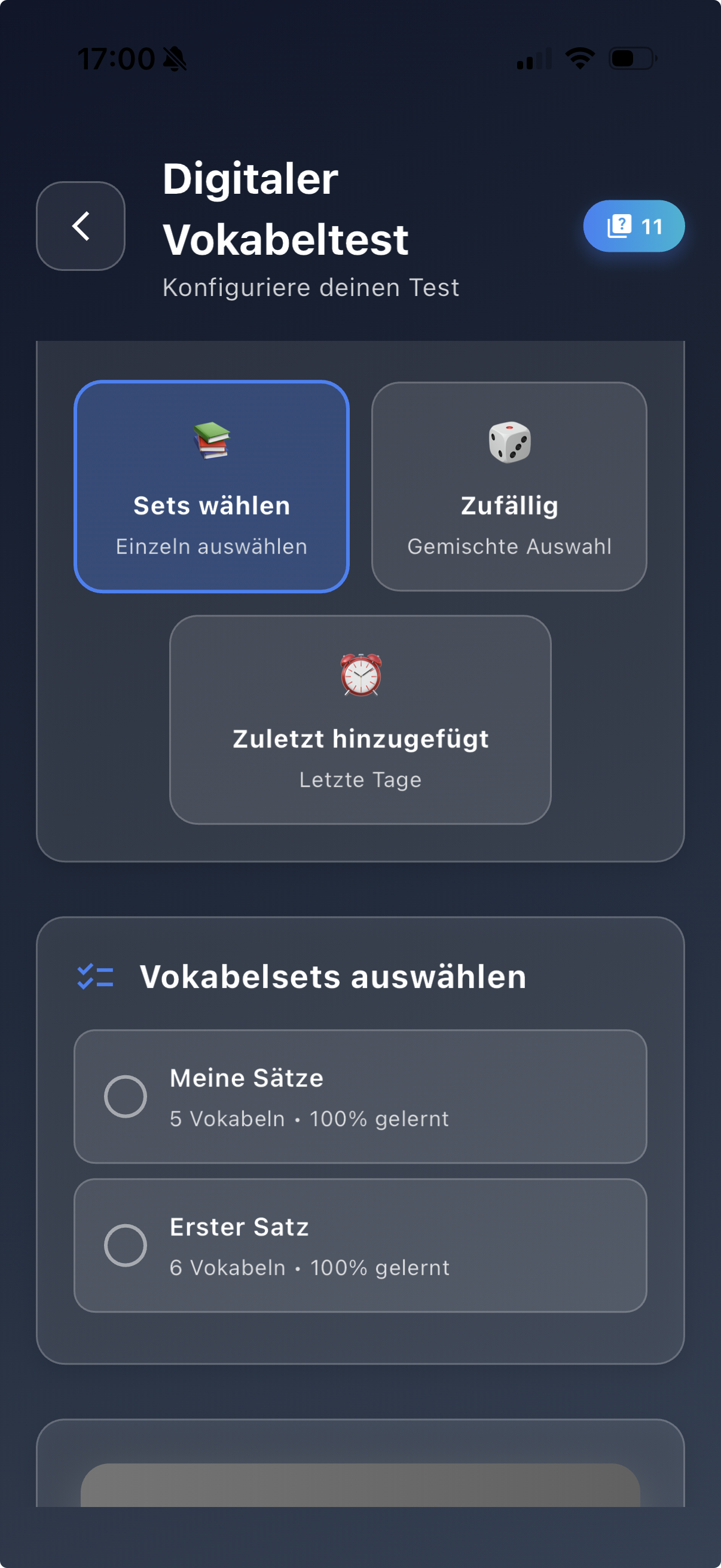 Konfiguration des digitalen Vokabeltests