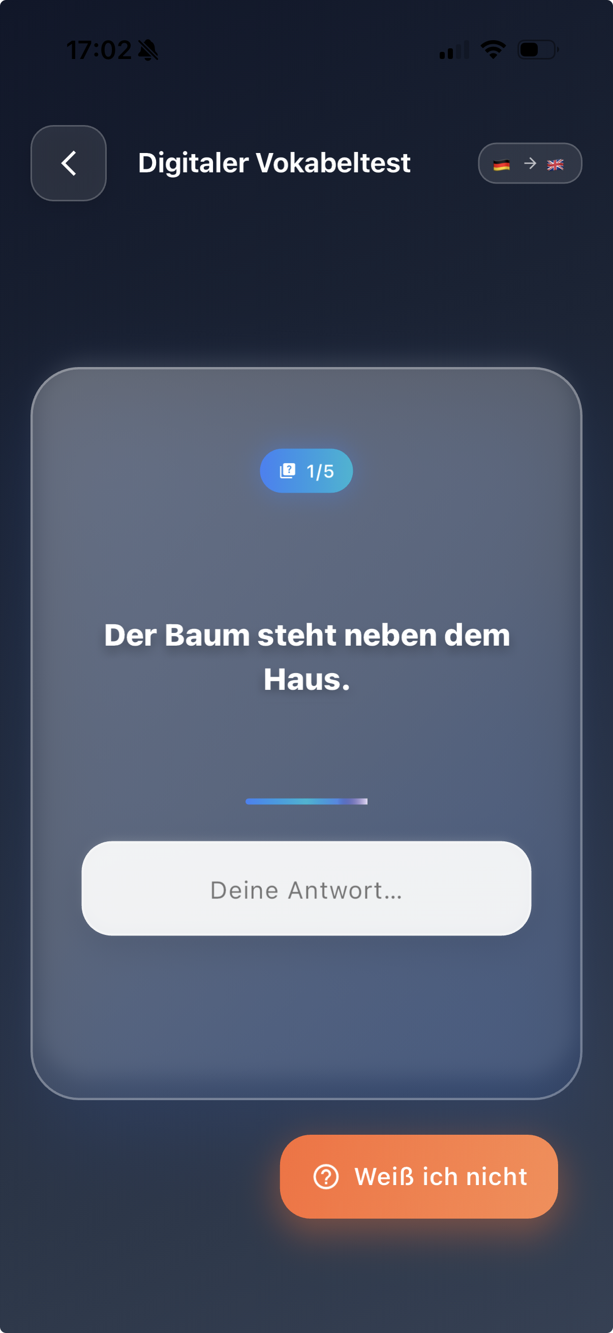 Eingabesequenz im digitalen Vokabeltest