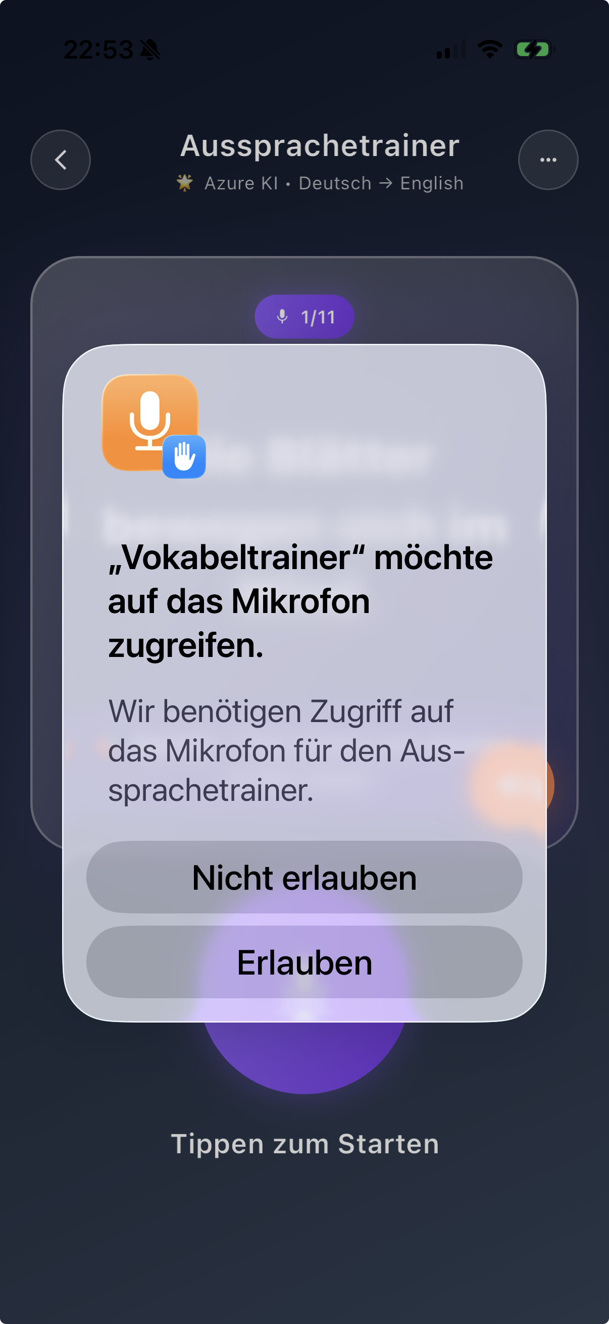 Mikrofonzugriff für das Aussprachetraining erlauben