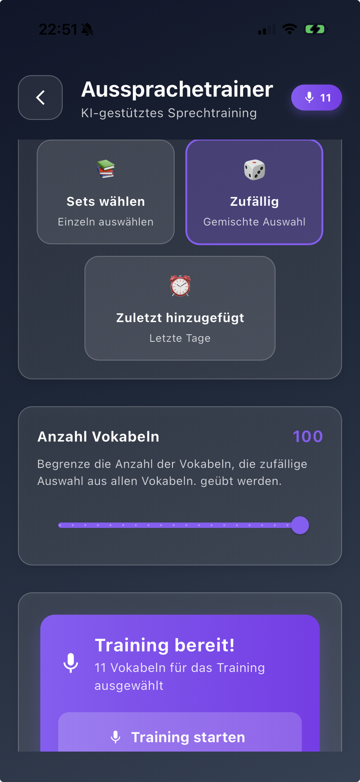 Aussprachetraining – zufällige Auswahl