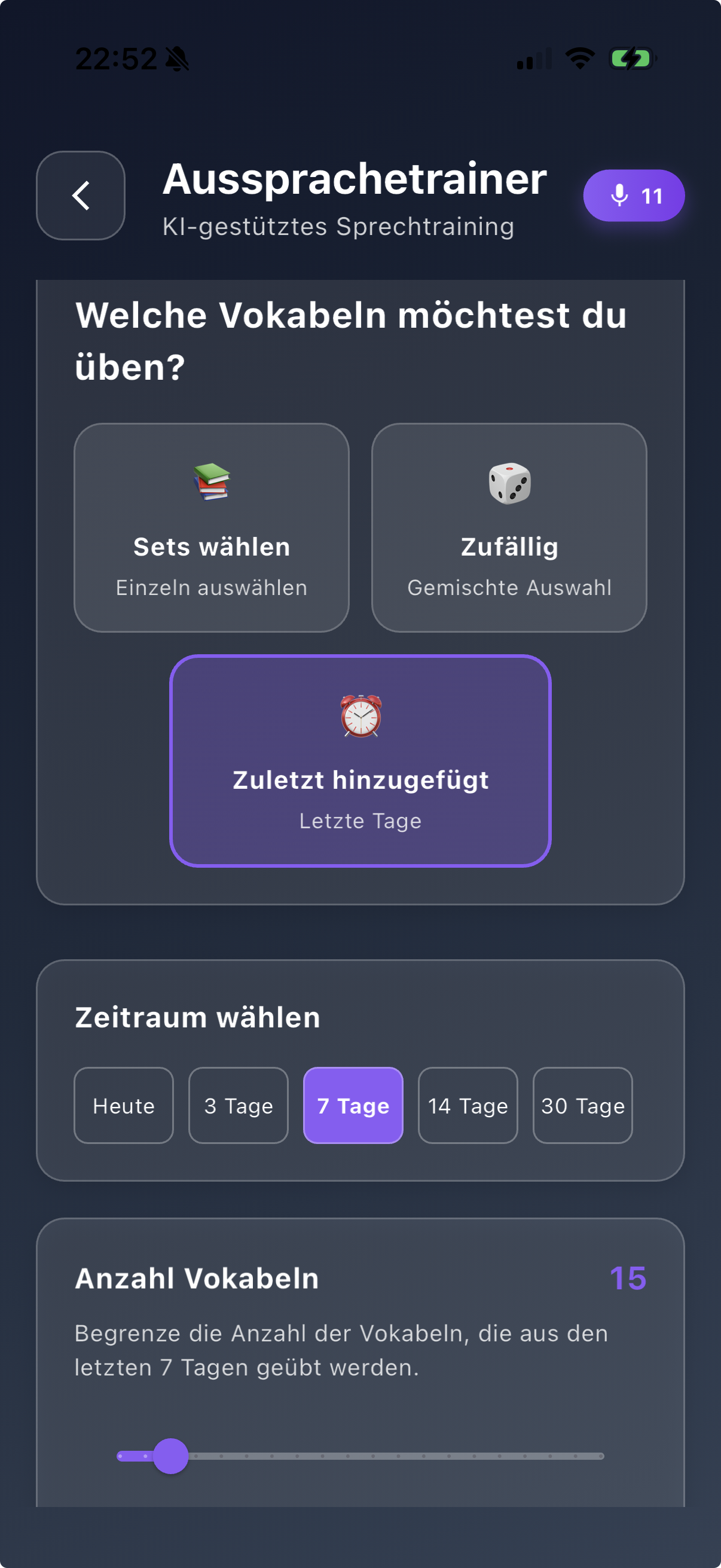 Aussprachetraining – zuletzt hinzugefügt