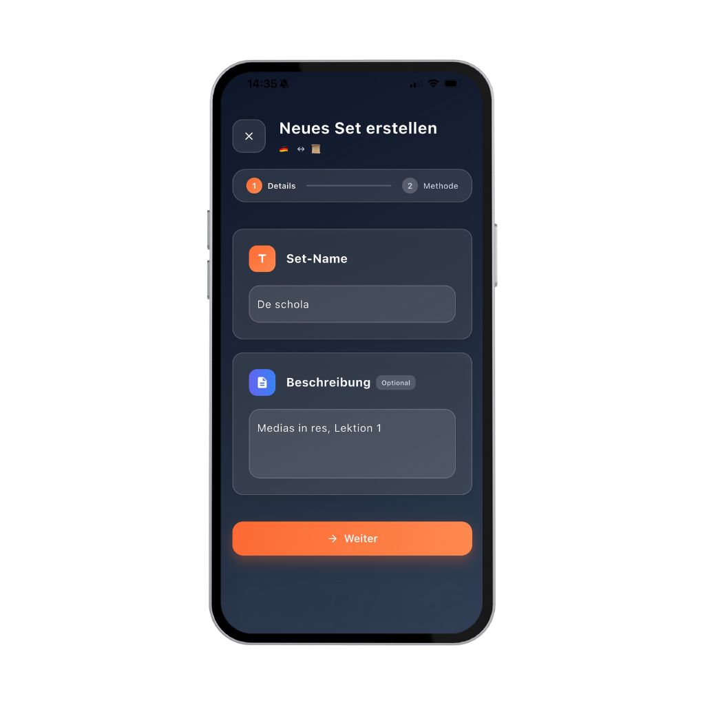 Schritt 1: Neues Set erstellen Latein