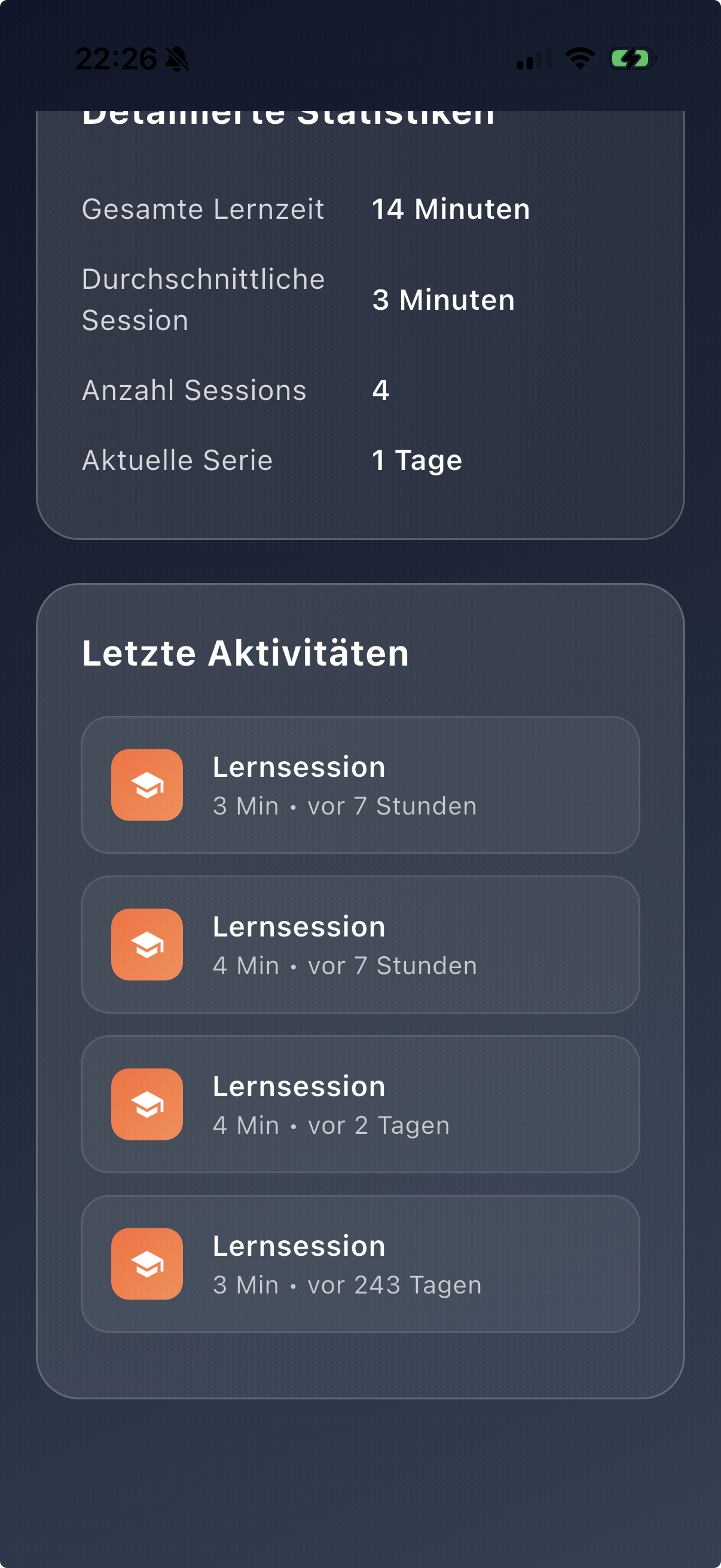 Letzte Aktivitäten im Lernverlauf