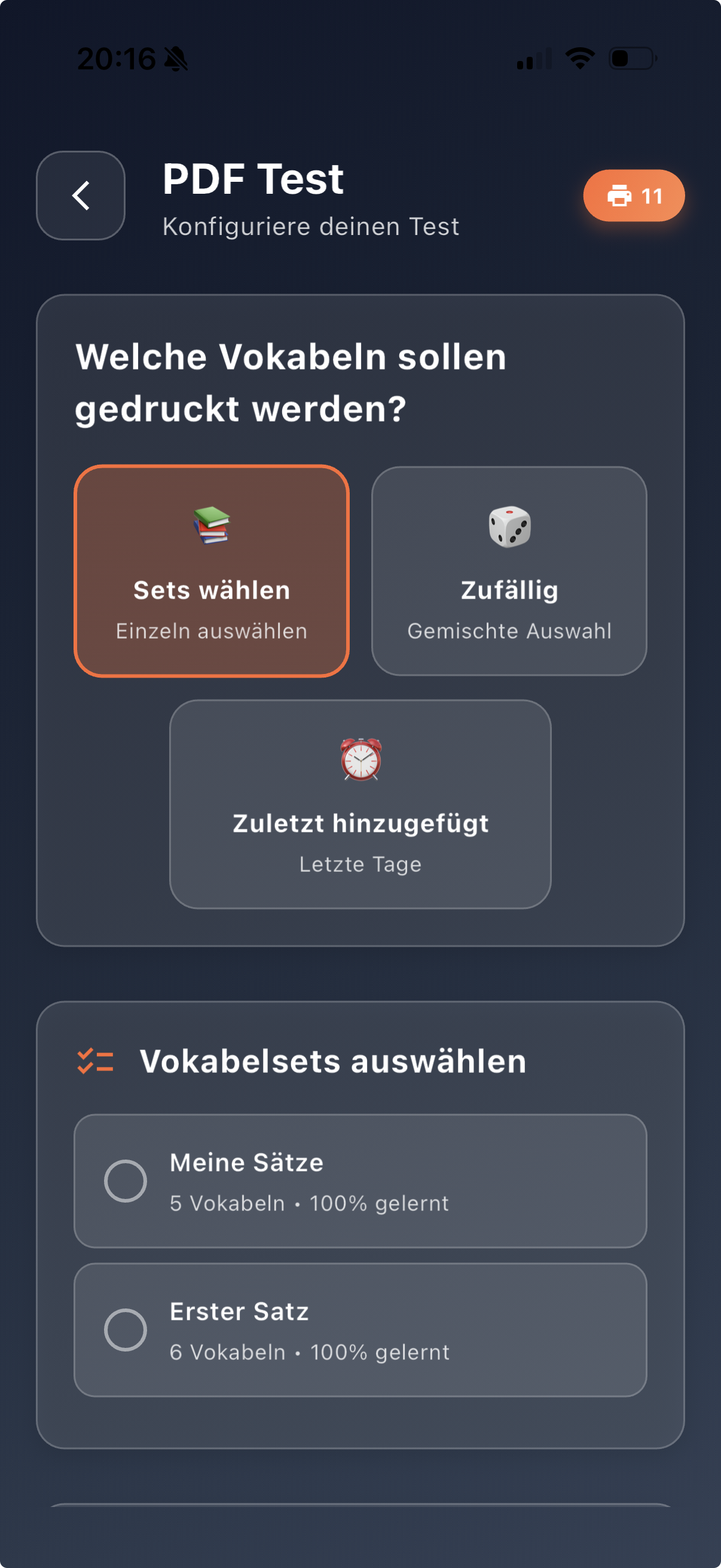 PDF-Test im Bereich Vokabeltests