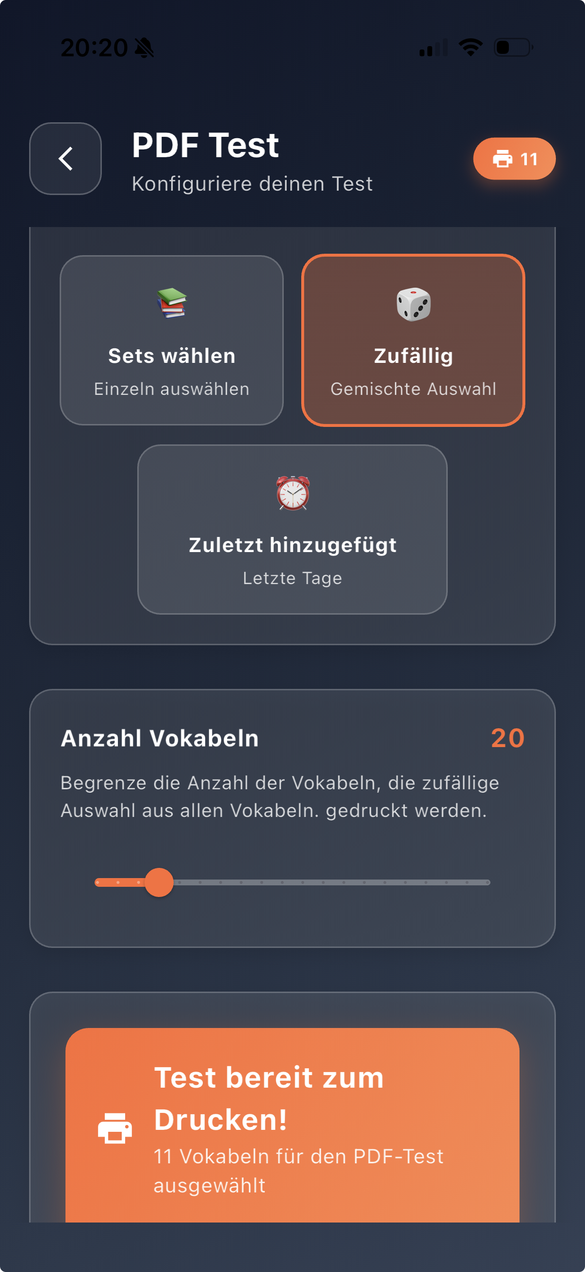 Schriftlicher Vokabeltest als PDF