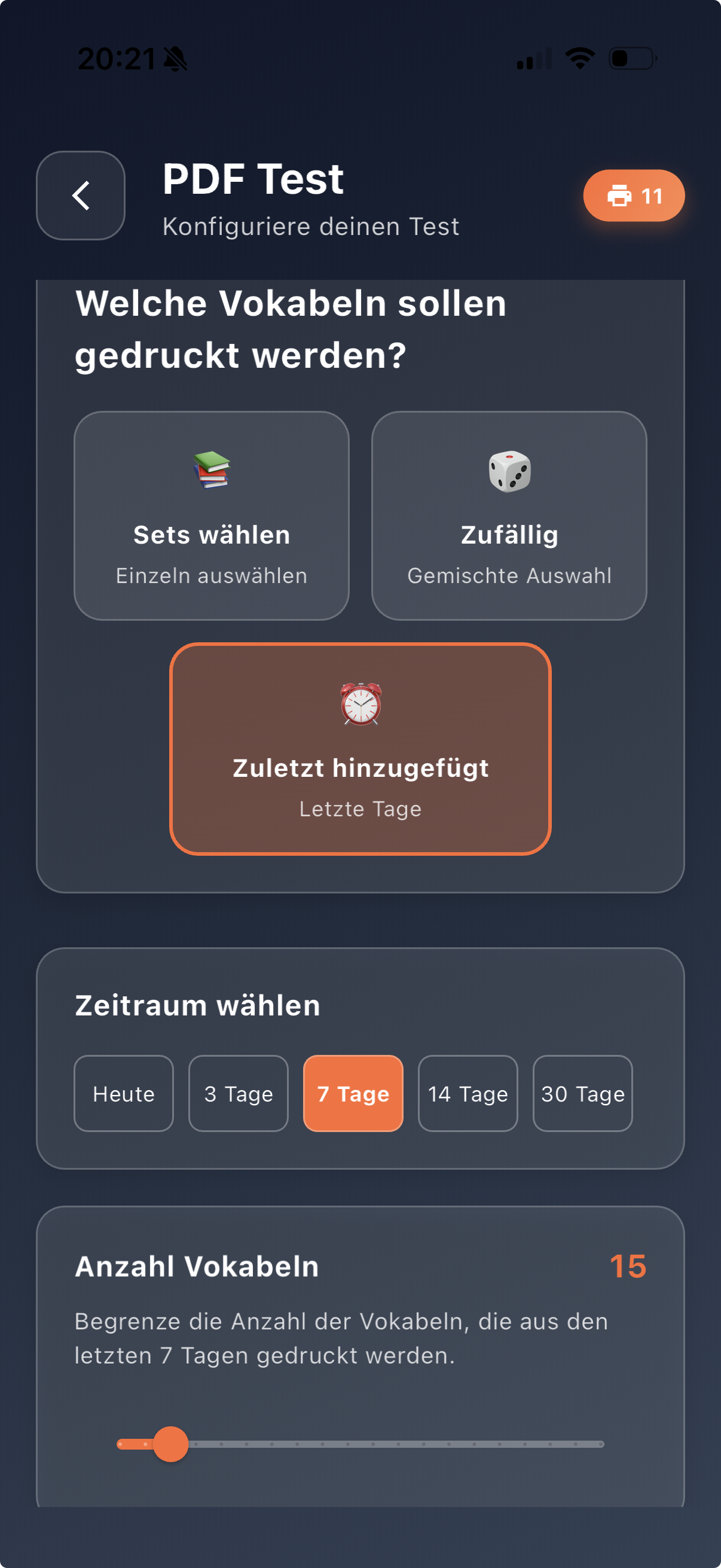 Schriftlicher Vokabeltest – zuletzt hinzugefügt
