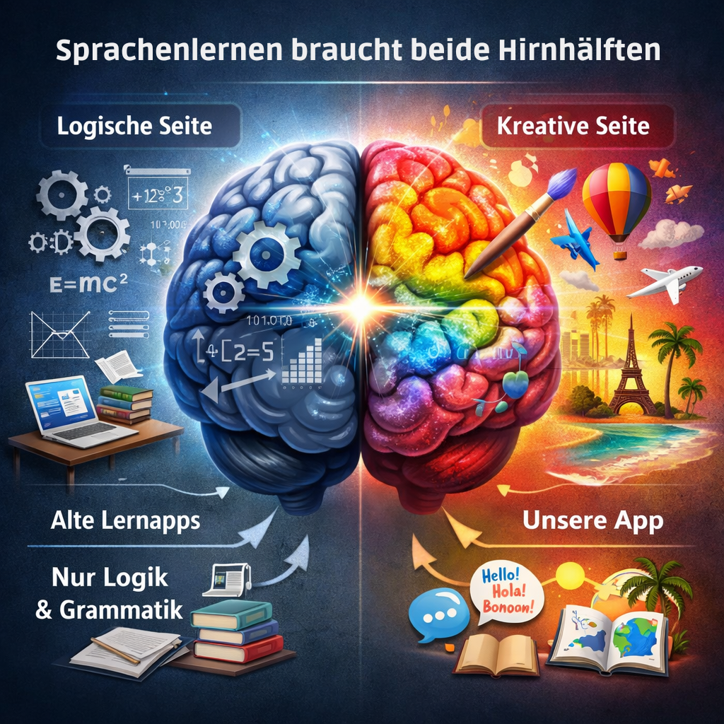 Sprachenlernen braucht beide Hirnhälften – Logische und kreative Seite