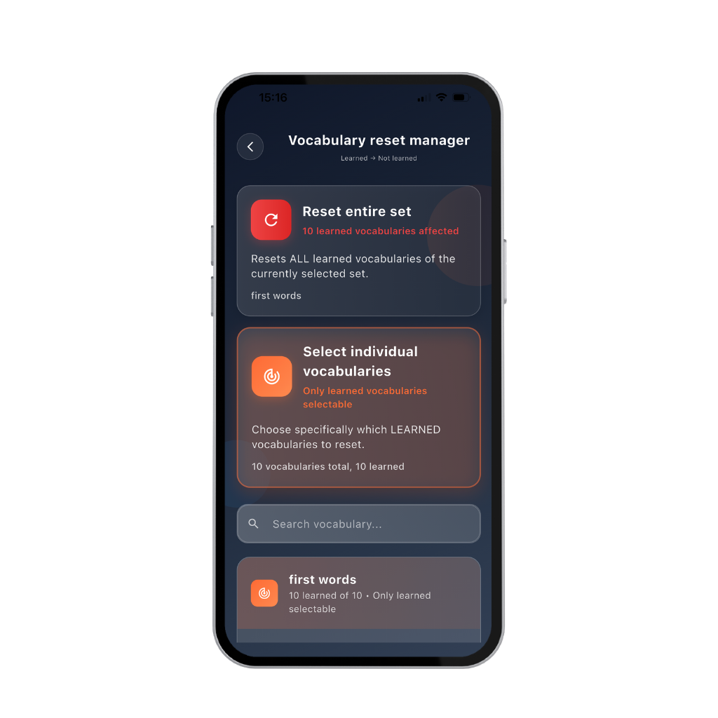 Dikiwi App – Vocabulary Reset Manager