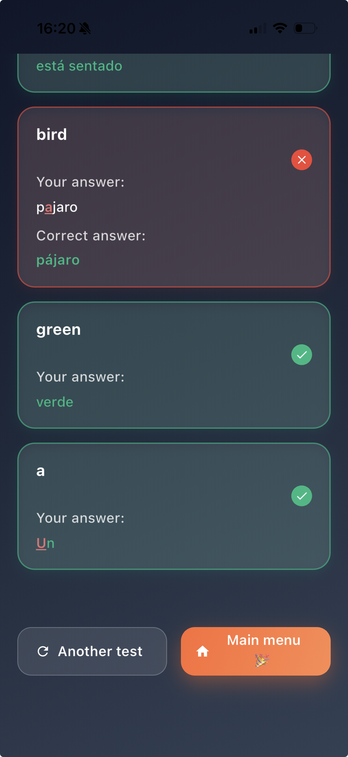 Error analysis in the digital vocabulary test