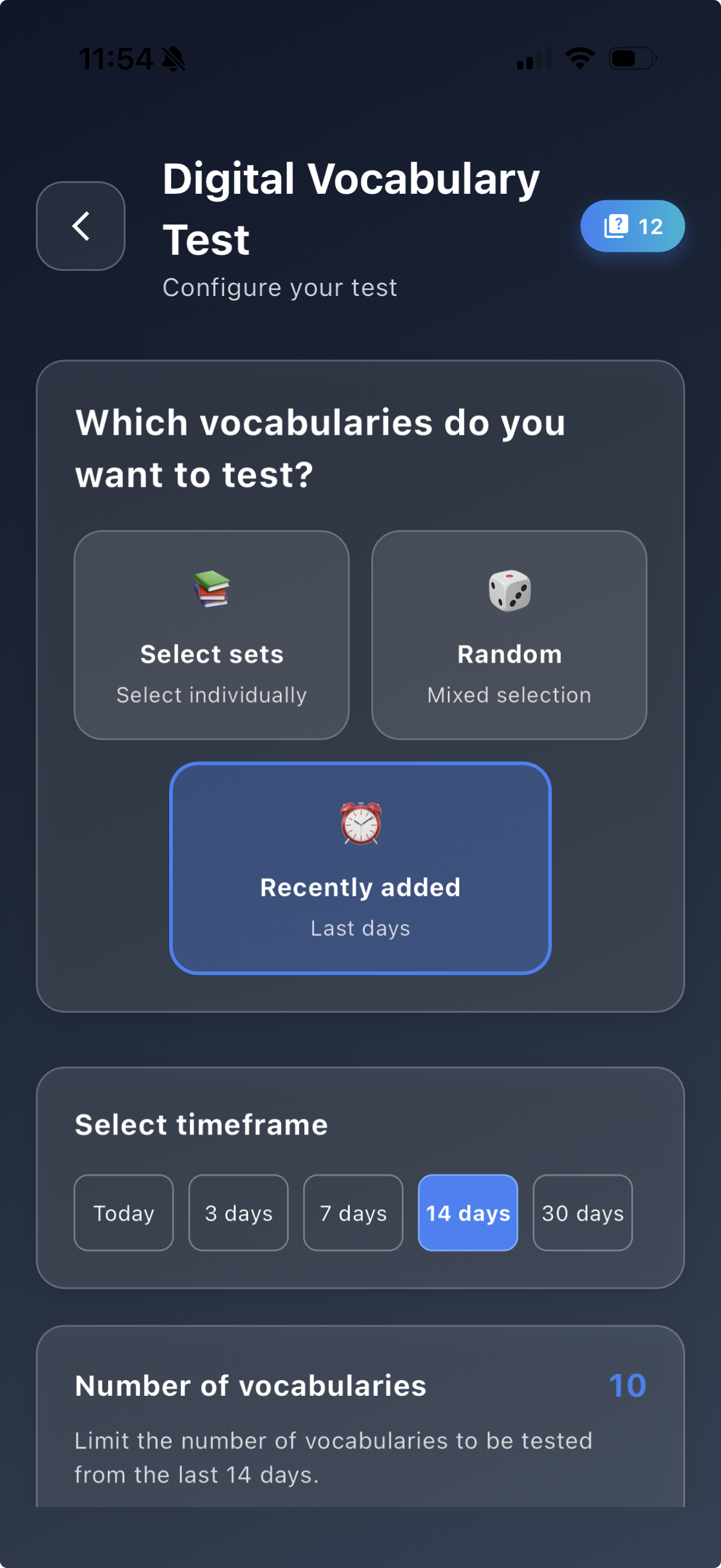 Digital vocabulary test recently added
