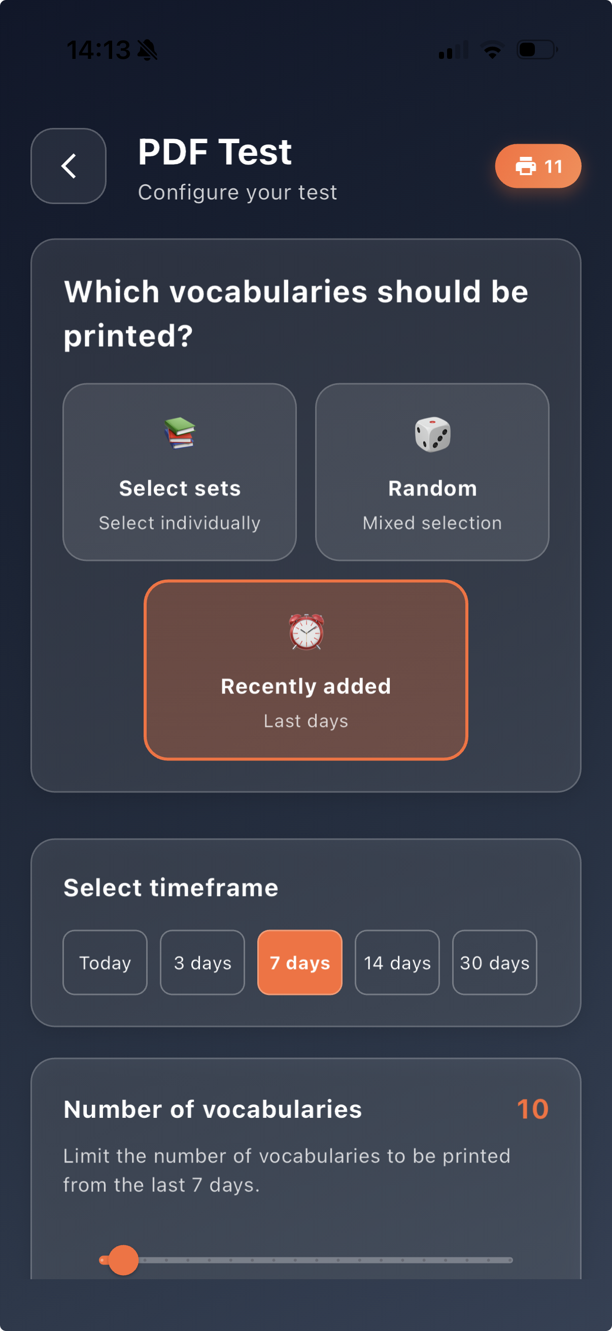 Written vocabulary test – recently added