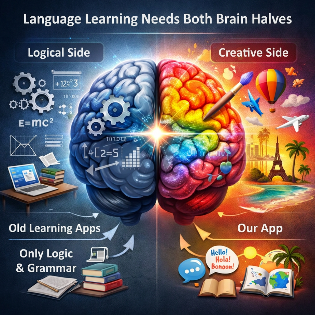 Language learning needs both halves of the brain – logical and creative side
