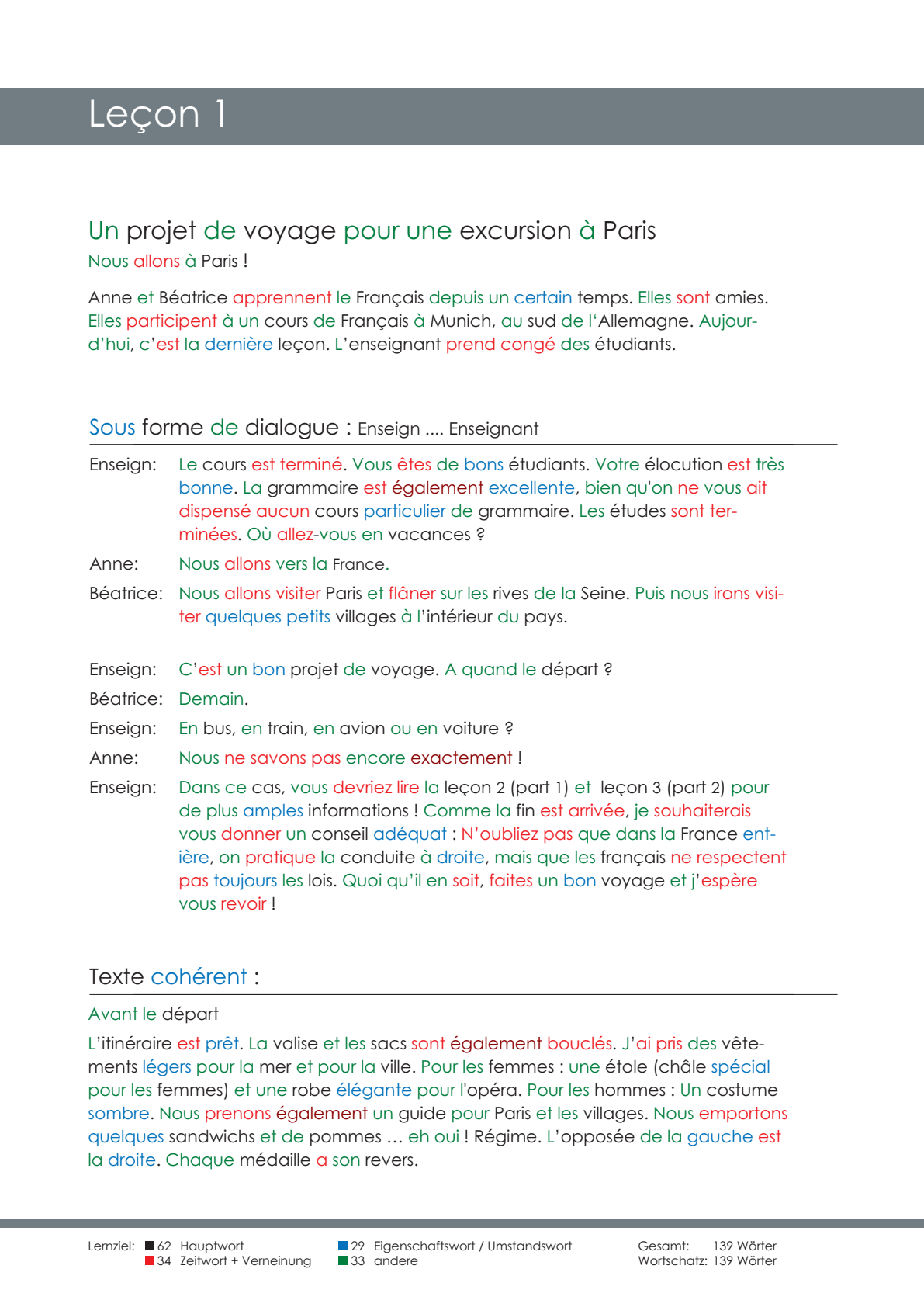 Vollständige französische Originalseite zu Lektion 1